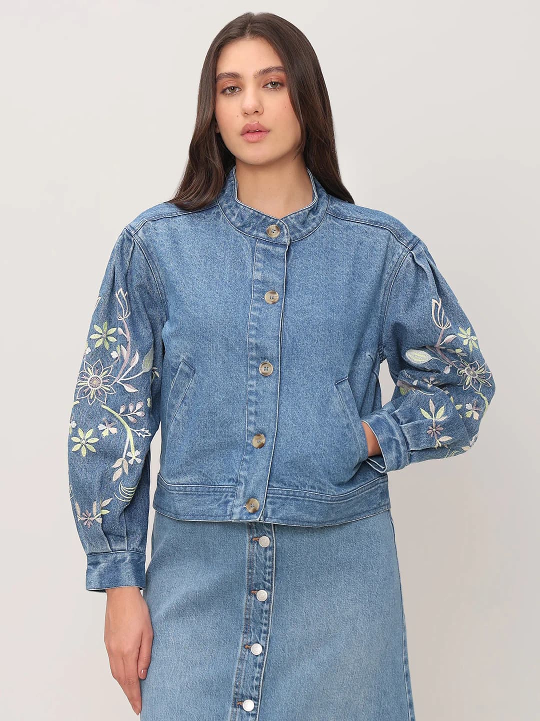 Women's Blue Casual Full Sleeves Self-Design Jackets