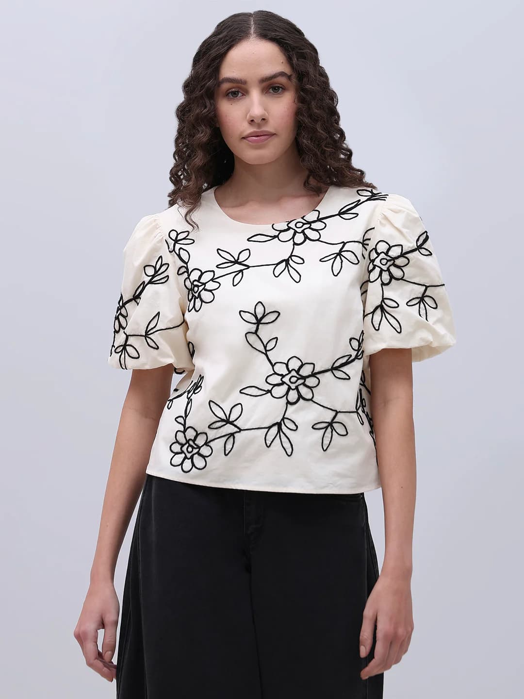 Women's White Casual Half Sleeves Self-Design Tops