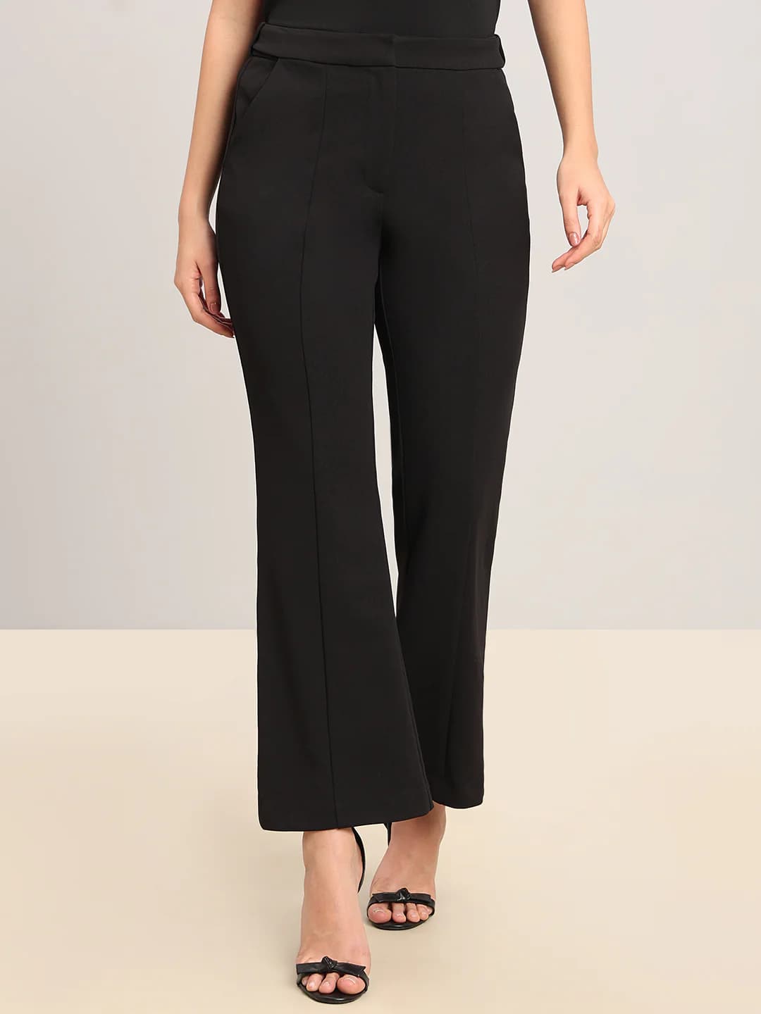 Women's Black Casual Flared Fit High Rise Trouser