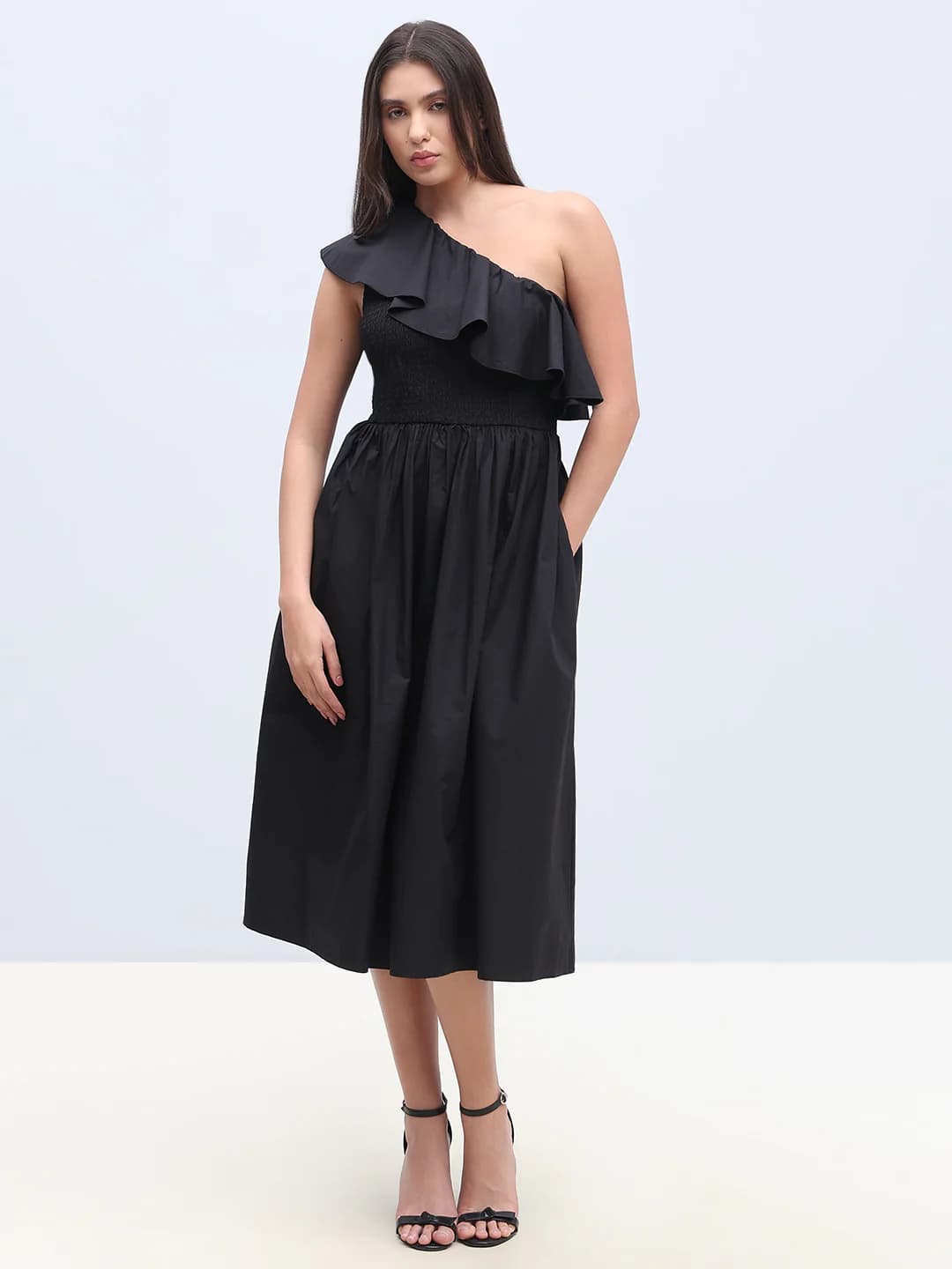 Women's Black Party Fit & Flared Sleeveless Dress
