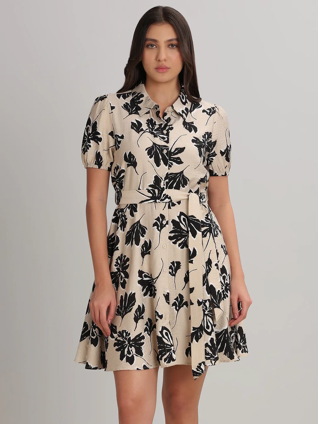 Women's Grey Casual Fit & Flared Half Sleeves Dress