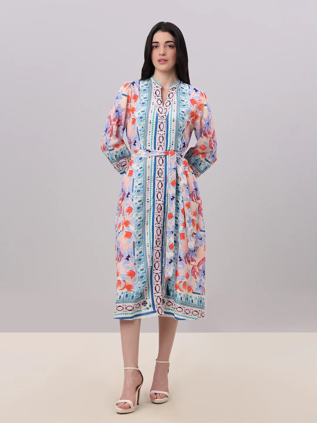 Women's Multicolor Casual Fit & Flared Three Quarter Sleeves Dress