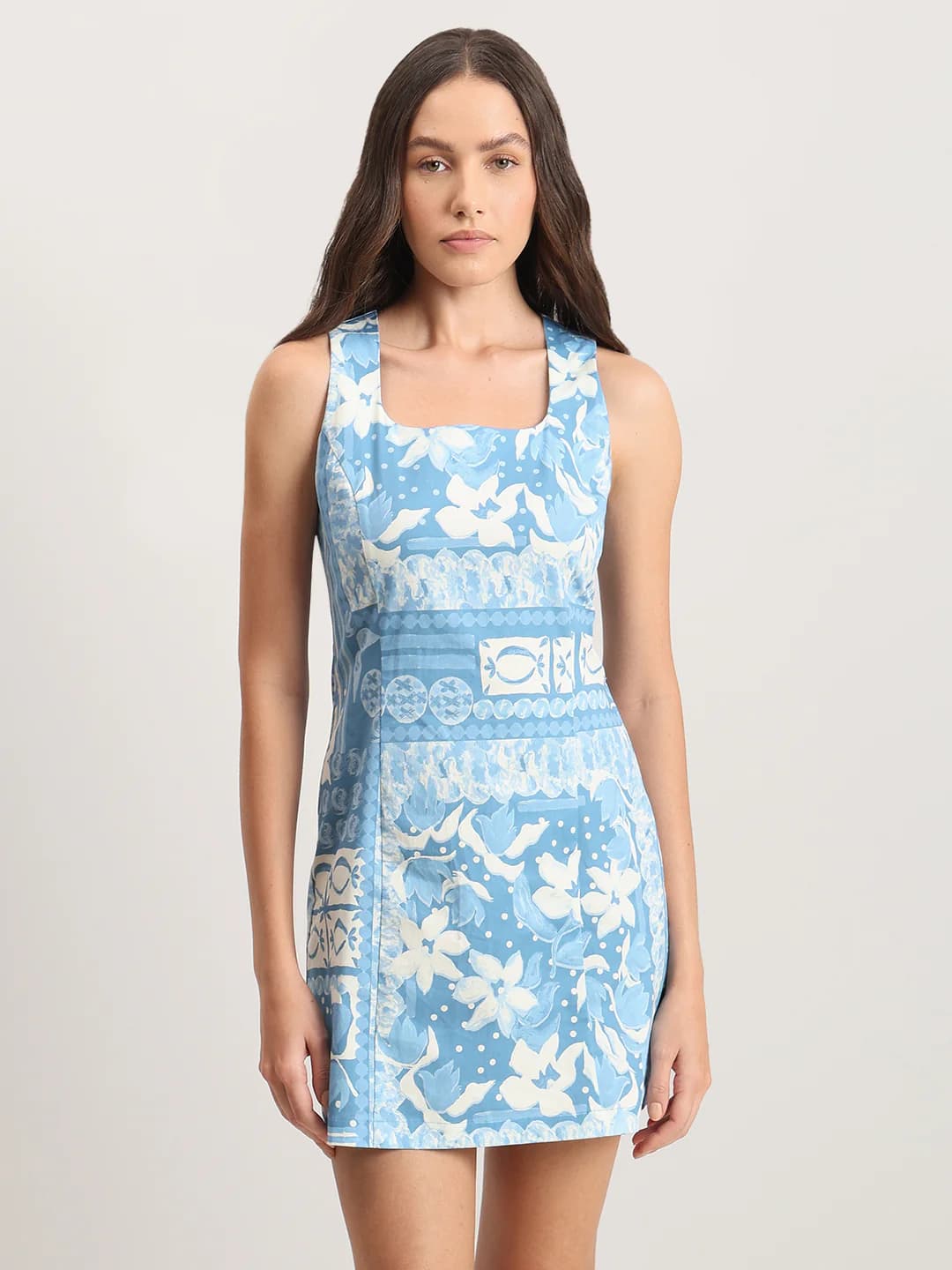 Women's Blue Casual Sheath Sleeveless Dress