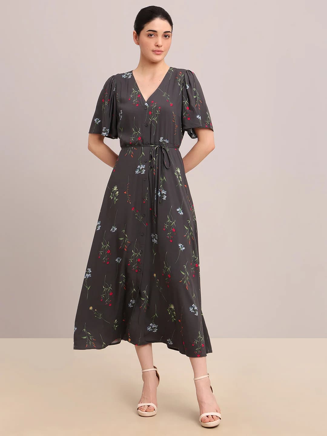 Women's Grey Casual A-Line Half Sleeves Dress