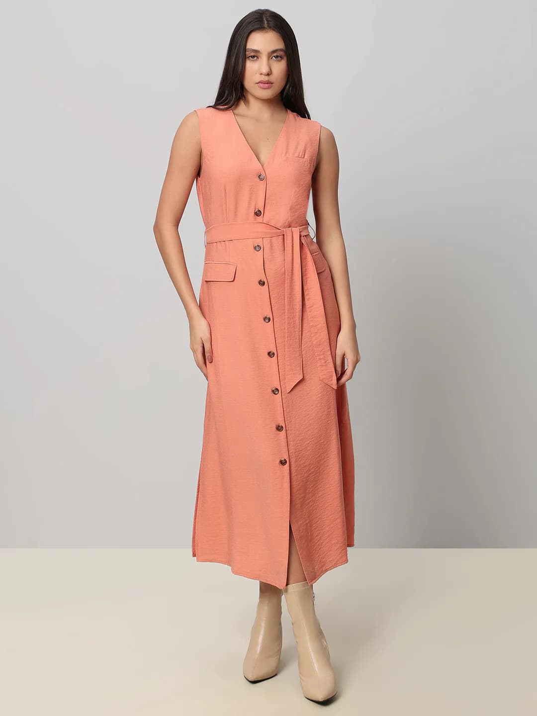 Women's Pink Casual A-Line Sleeveless Dress