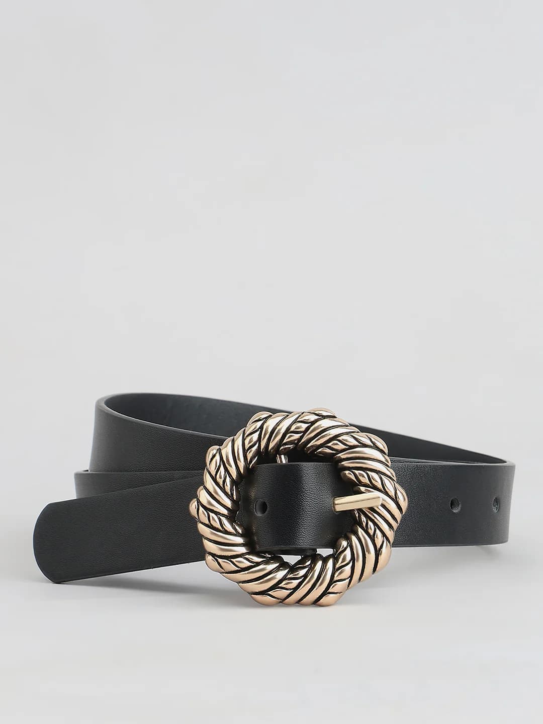 Women's Black Casual Slider Buckle Antique Buckle Belt