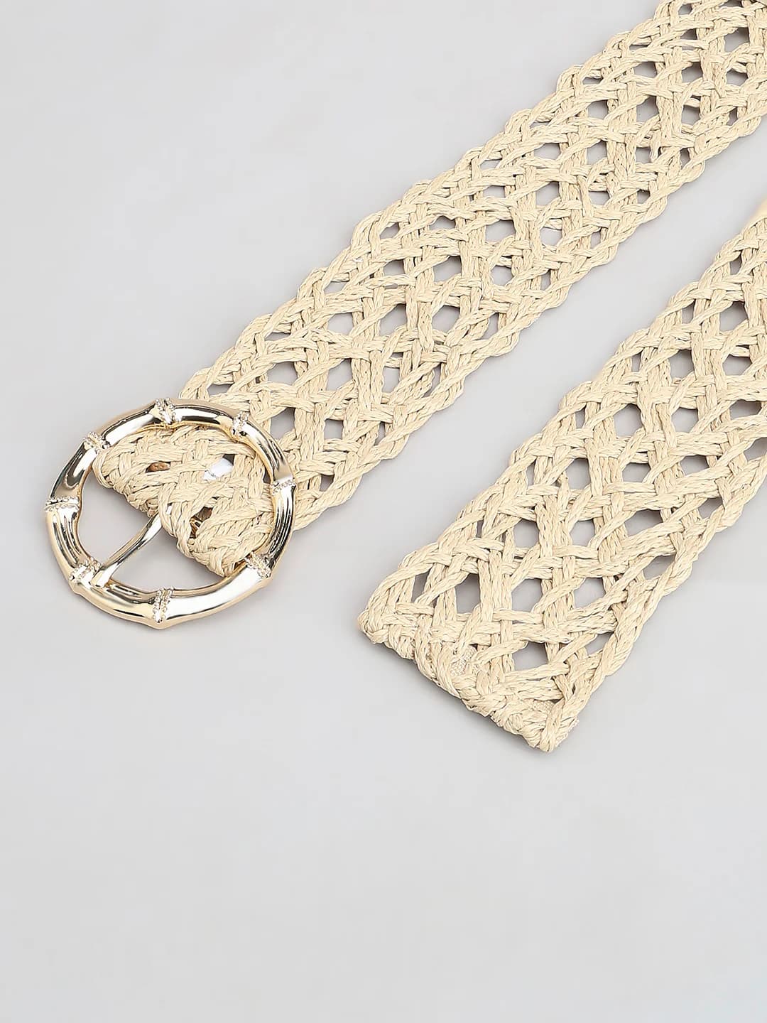 Women's Brown Casual Slider Buckle Straw Waist Belt