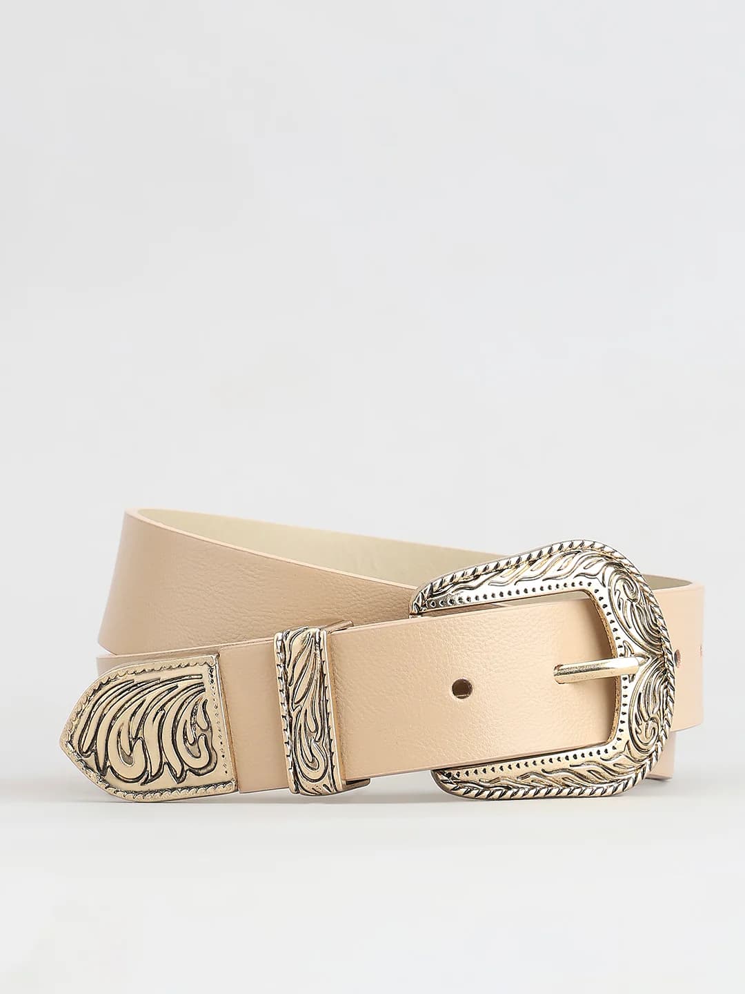 Women's Brown Casual Slider Buckle PU Belt