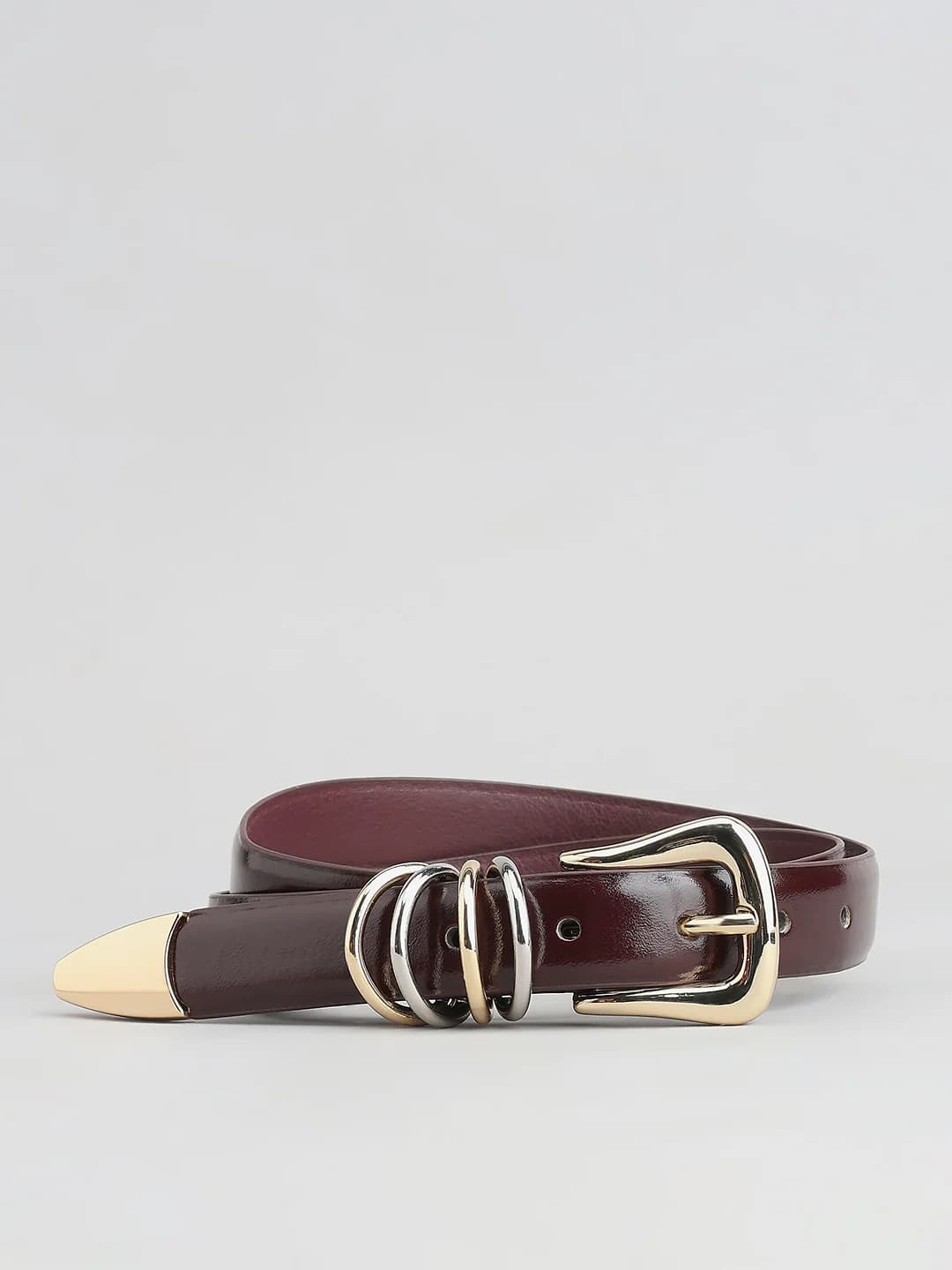 Women's Red Casual Slider Buckle Golden Buckle Belt