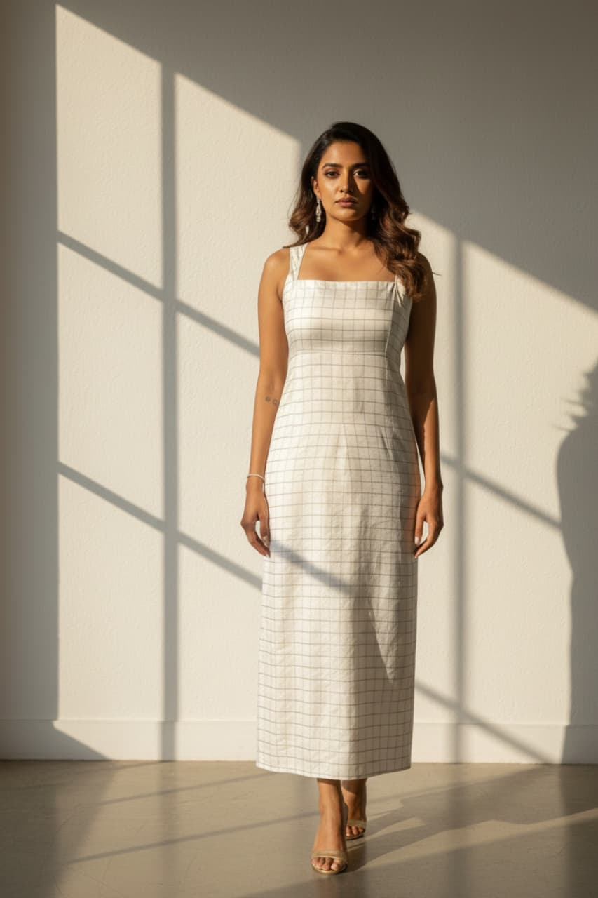 Women's White Casual Solid Sleeveless Dress