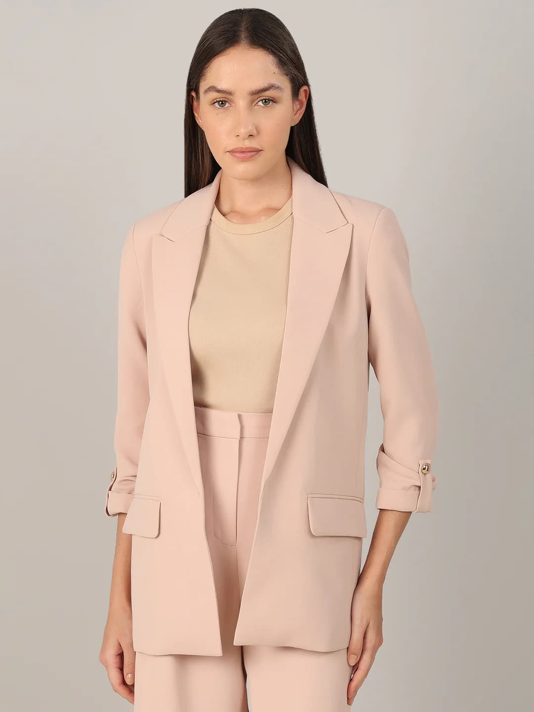 Women's Pink Casual Full Sleeves Blazers