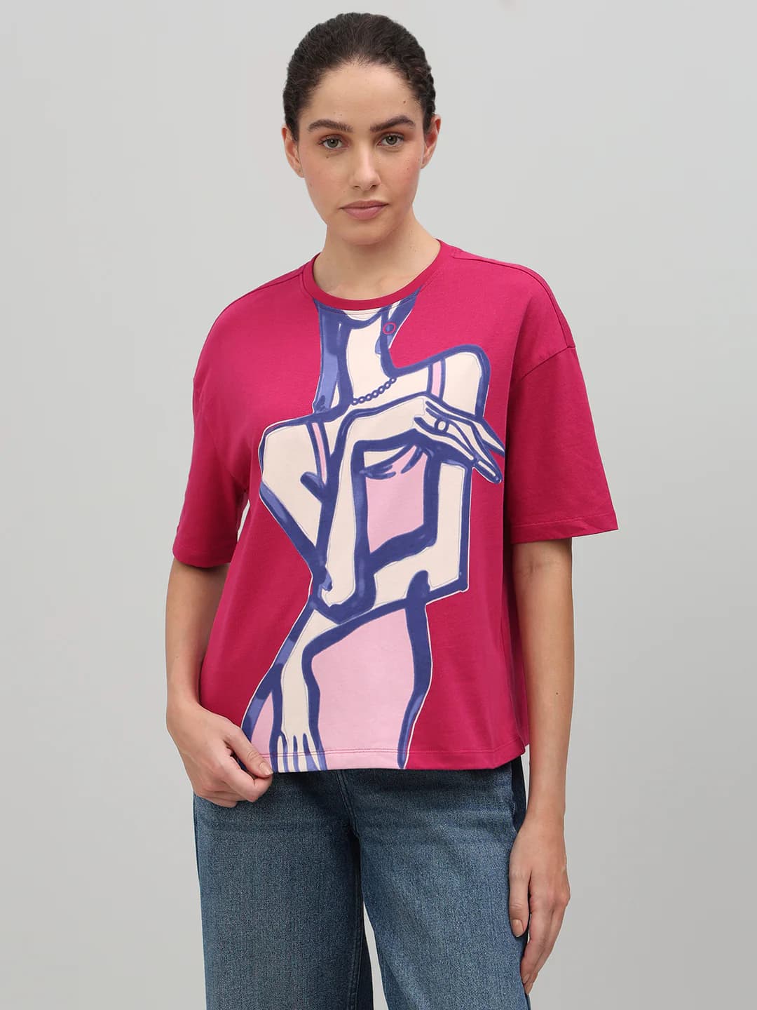 Women's Pink Casual Half Sleeves Tshirt