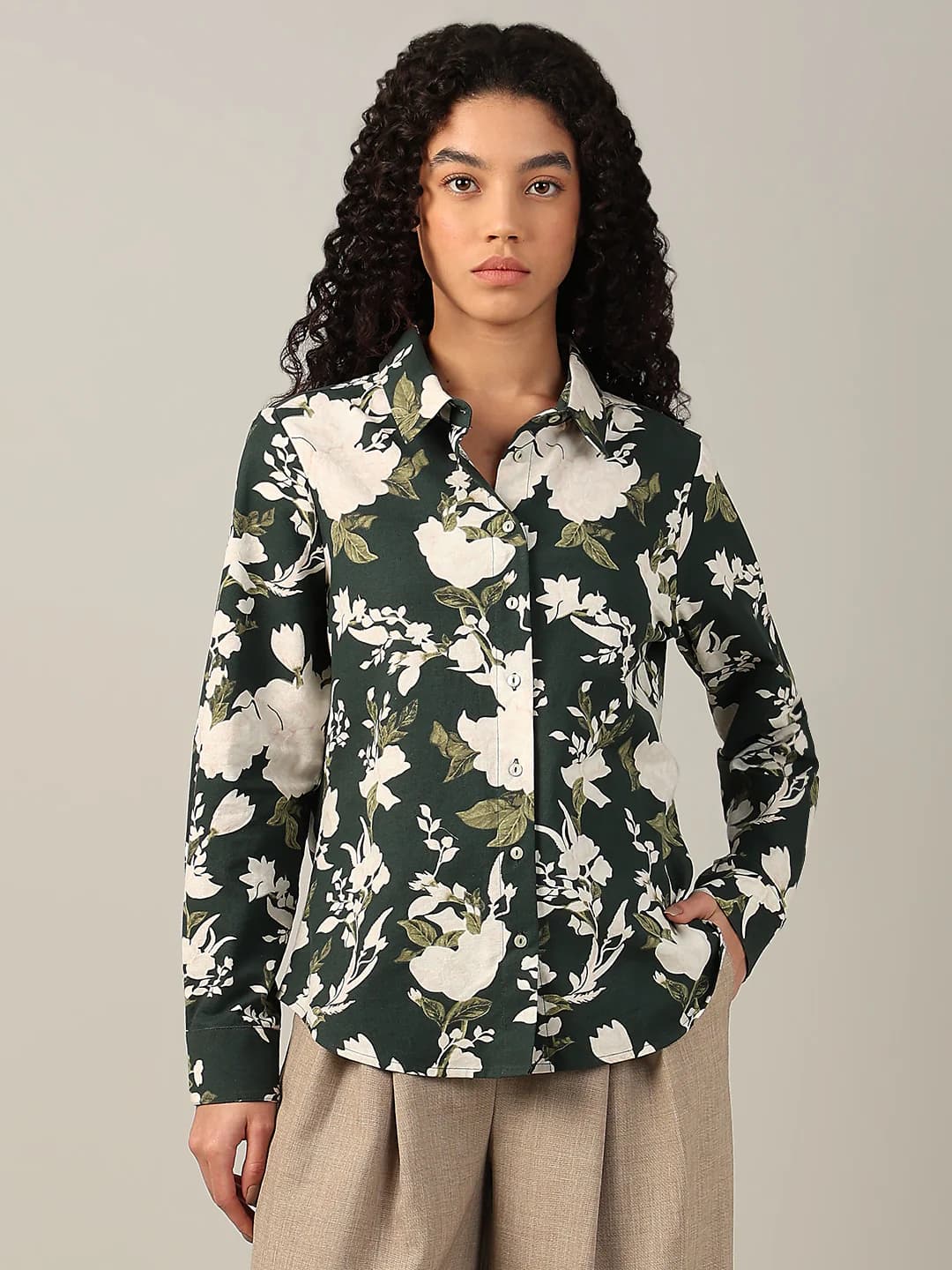 Women's Green Casual Full Sleeves Shirt