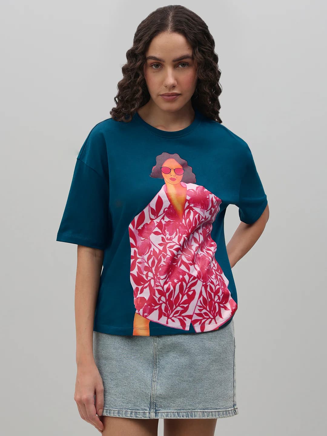 Women's Blue Casual Half Sleeves Tshirt