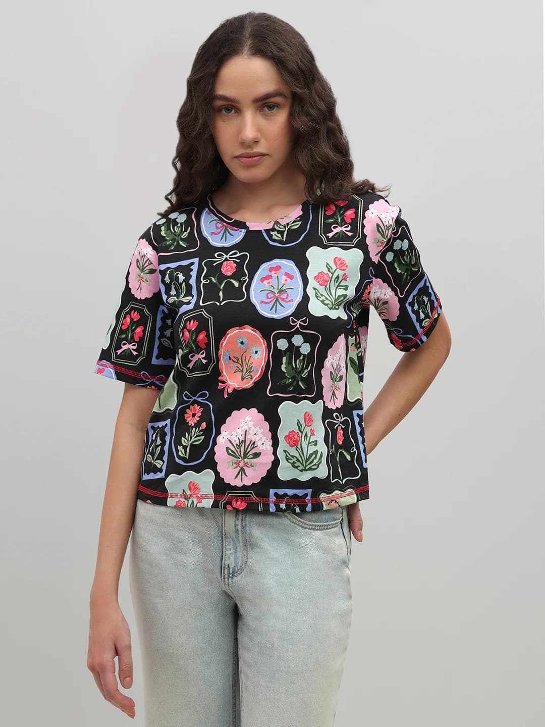 Women's Black Casual Half Sleeves Tshirt