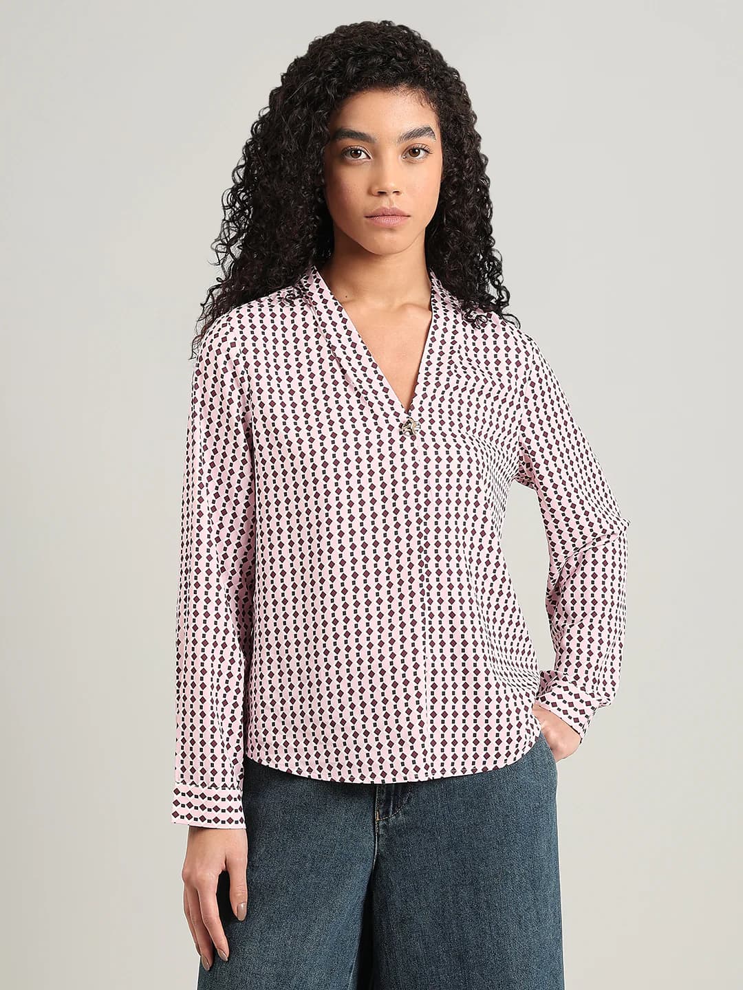 Women's Pink Casual Full Sleeves Tops