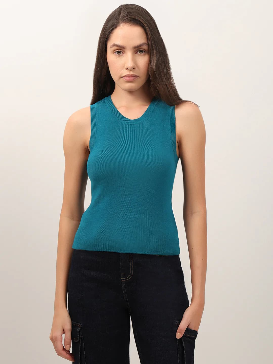 Women's Blue Casual Sleeveless Tops