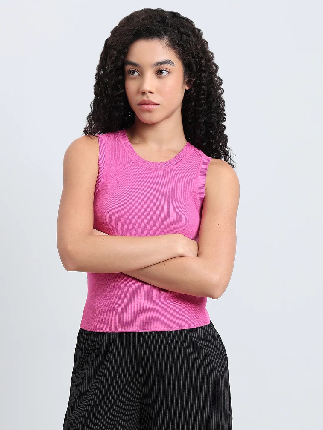 Women's Pink Casual Sleeveless Tops