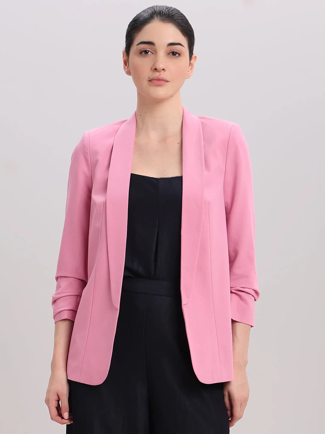 Women's Pink Casual Full Sleeves Blazers