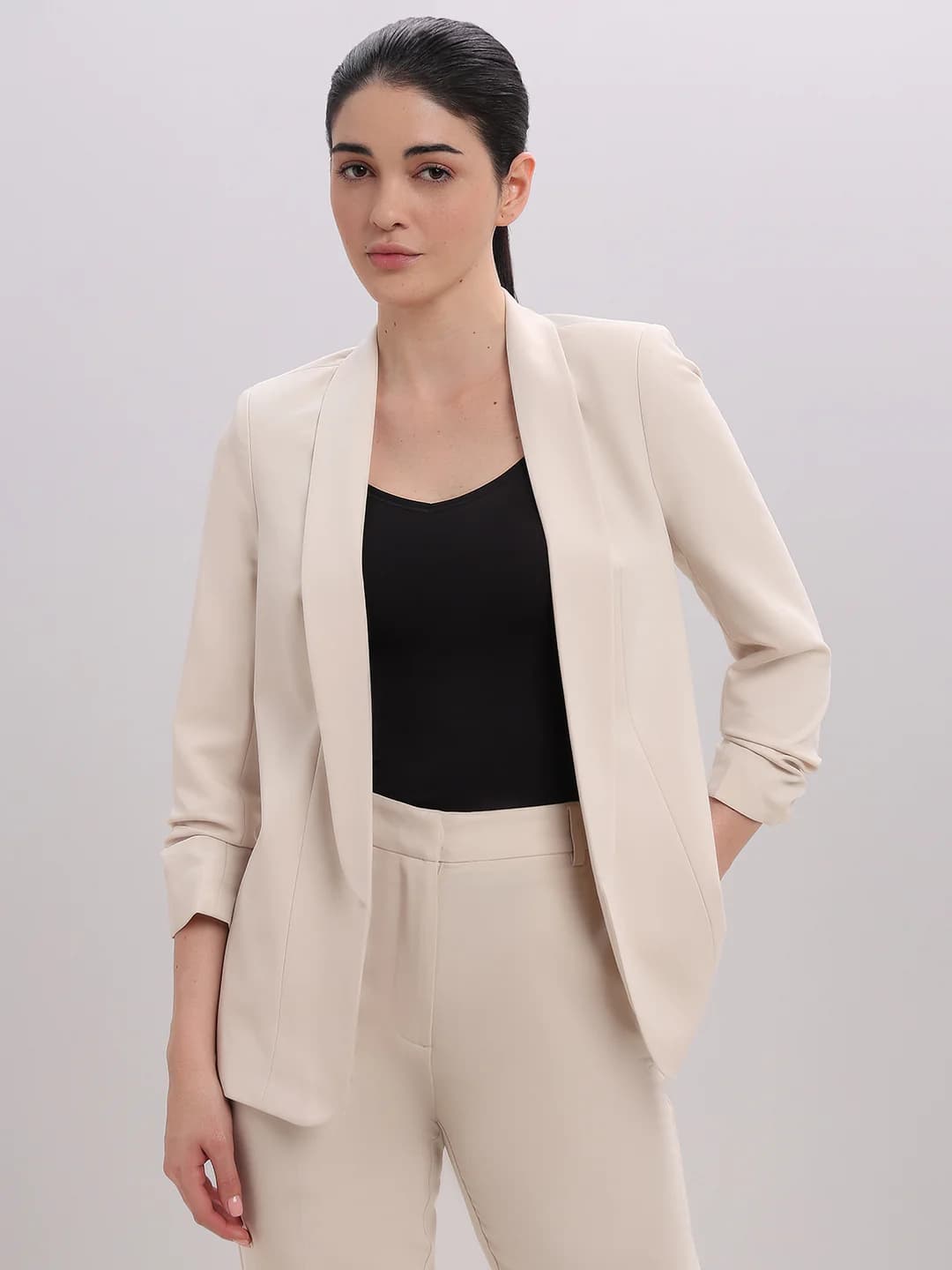 Women's Beige Casual Full Sleeves Blazers