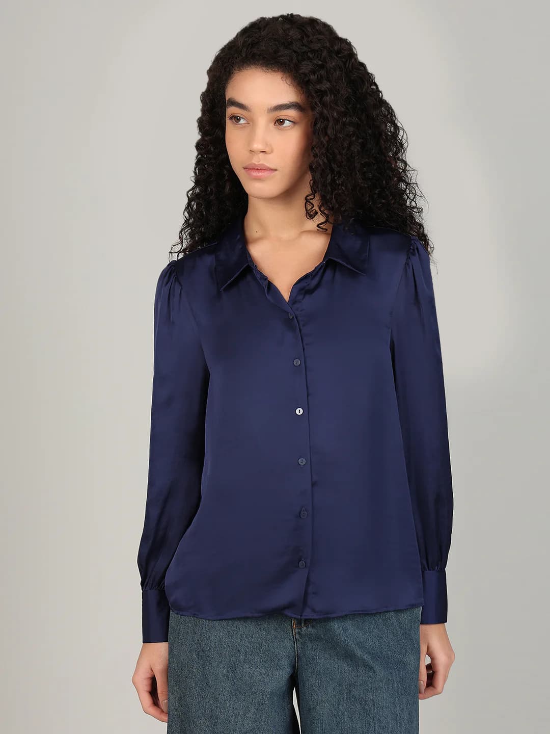 Women's Blue Casual Full Sleeves Shirt