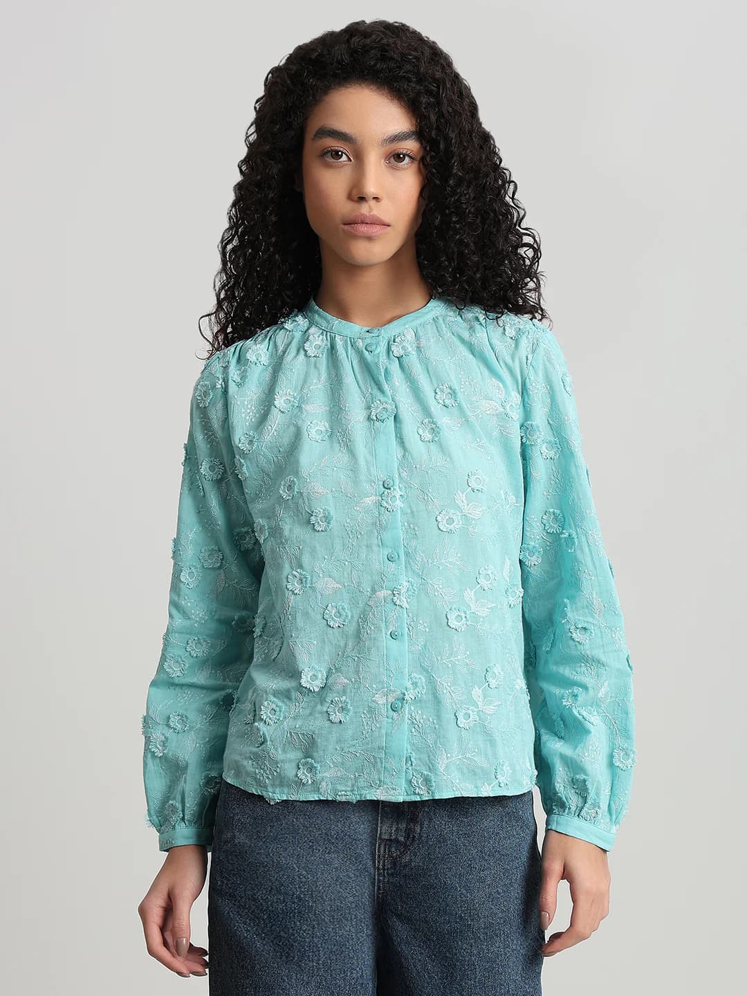 Women's Blue Casual Full Sleeves Shirt