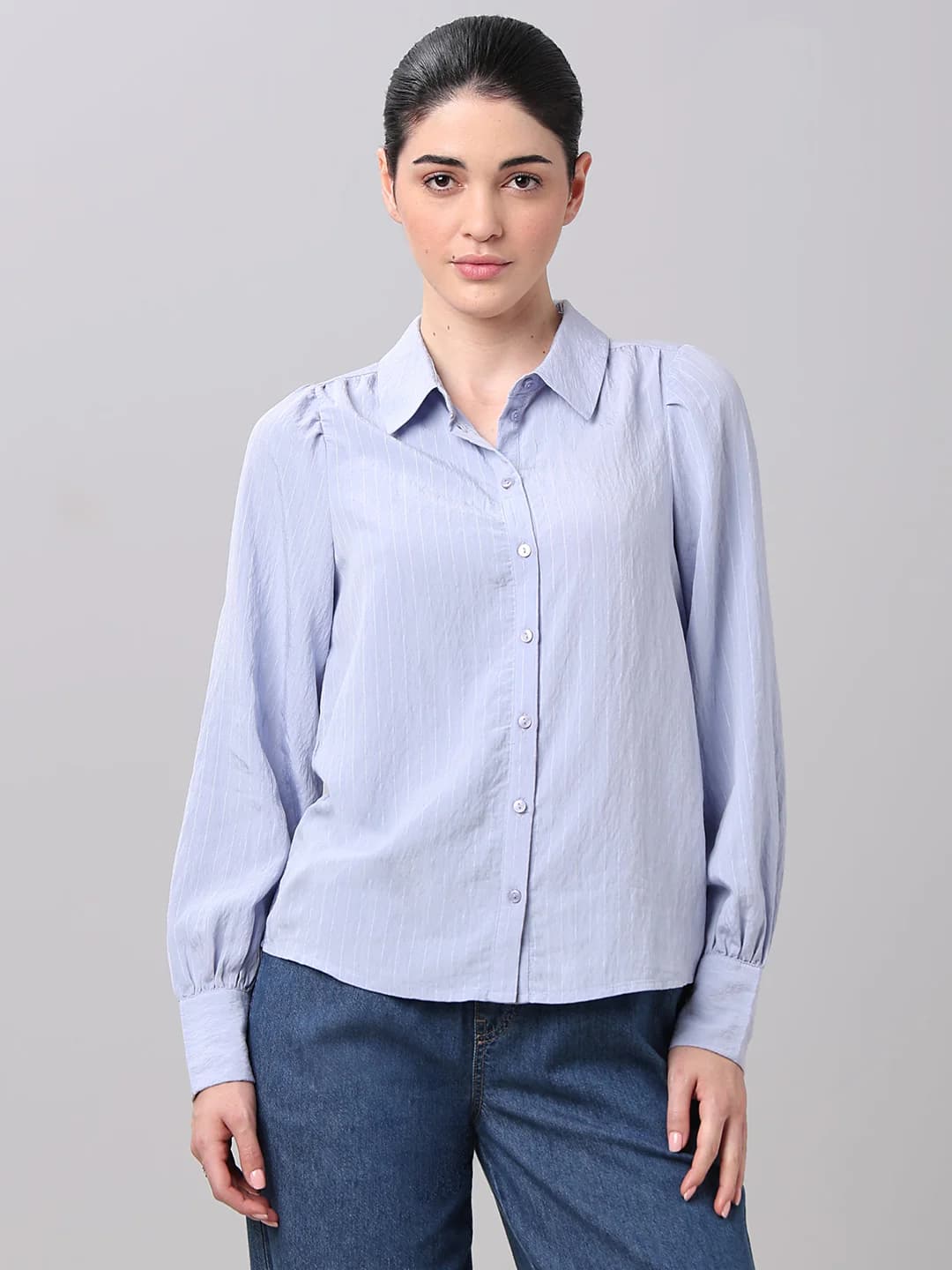 Women's Blue Casual Full Sleeves Shirt