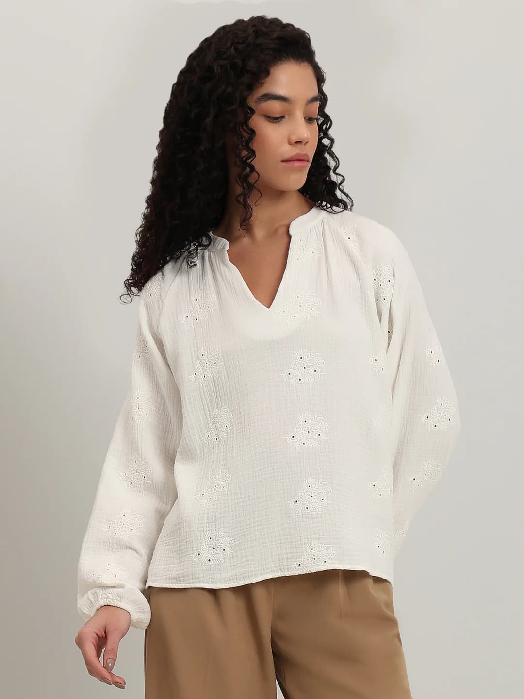 Women's White Casual Full Sleeves Tops