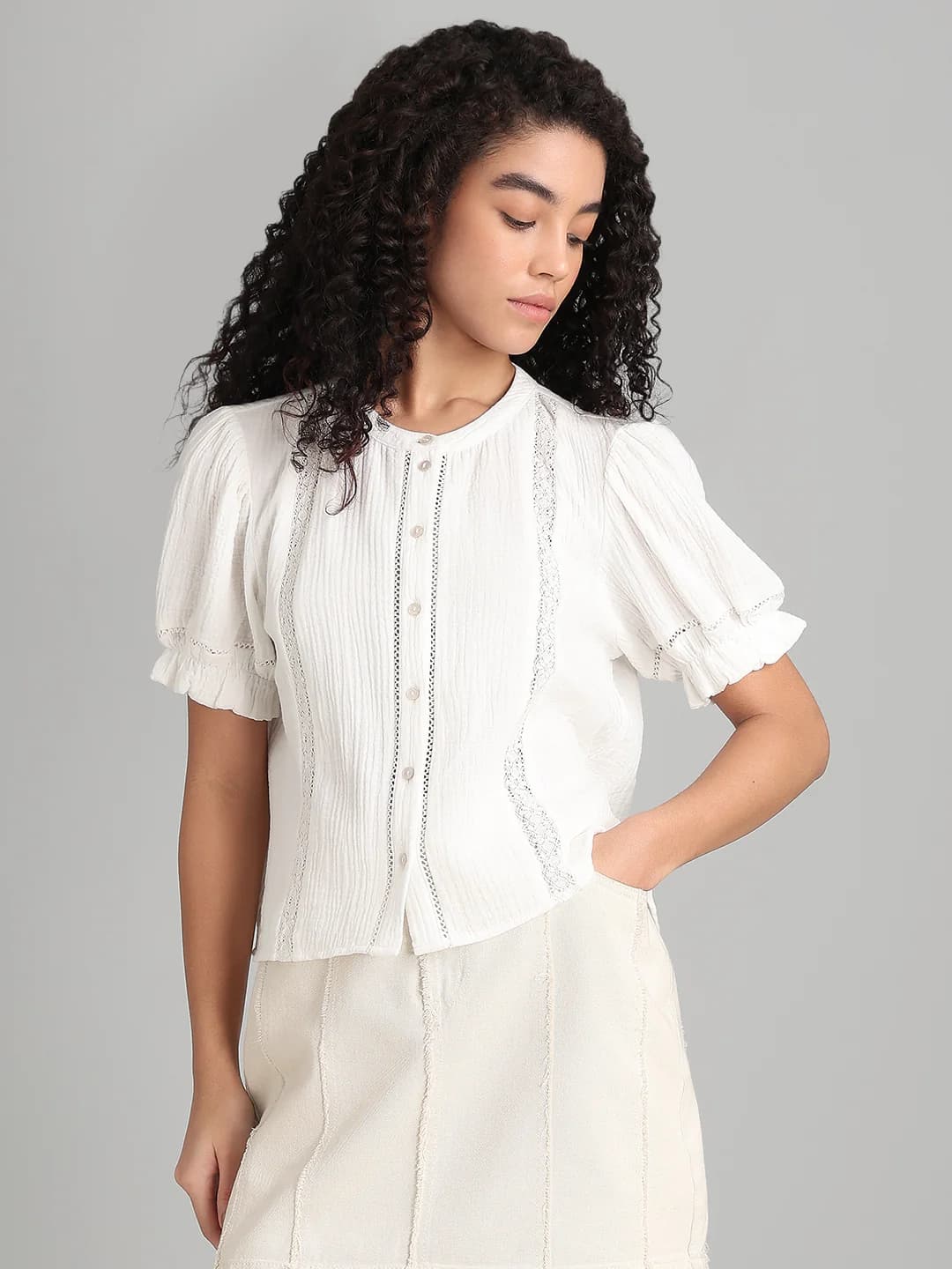 Women's White Casual Half Sleeves Tops