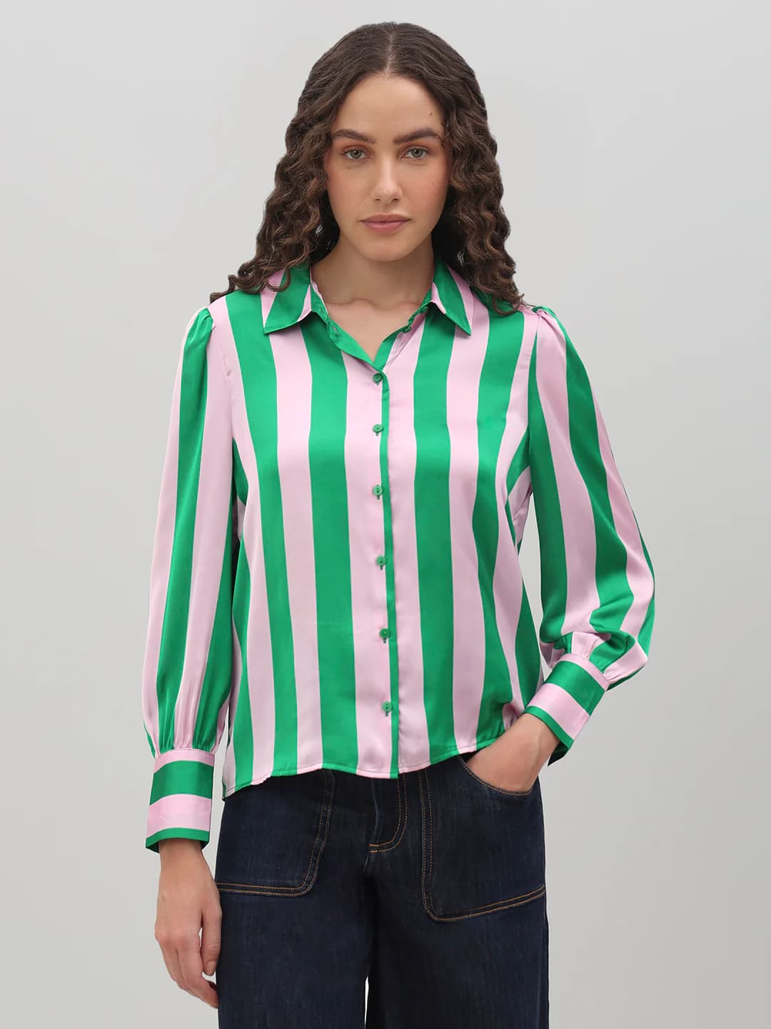 Women's Green Casual Full Sleeves Shirt