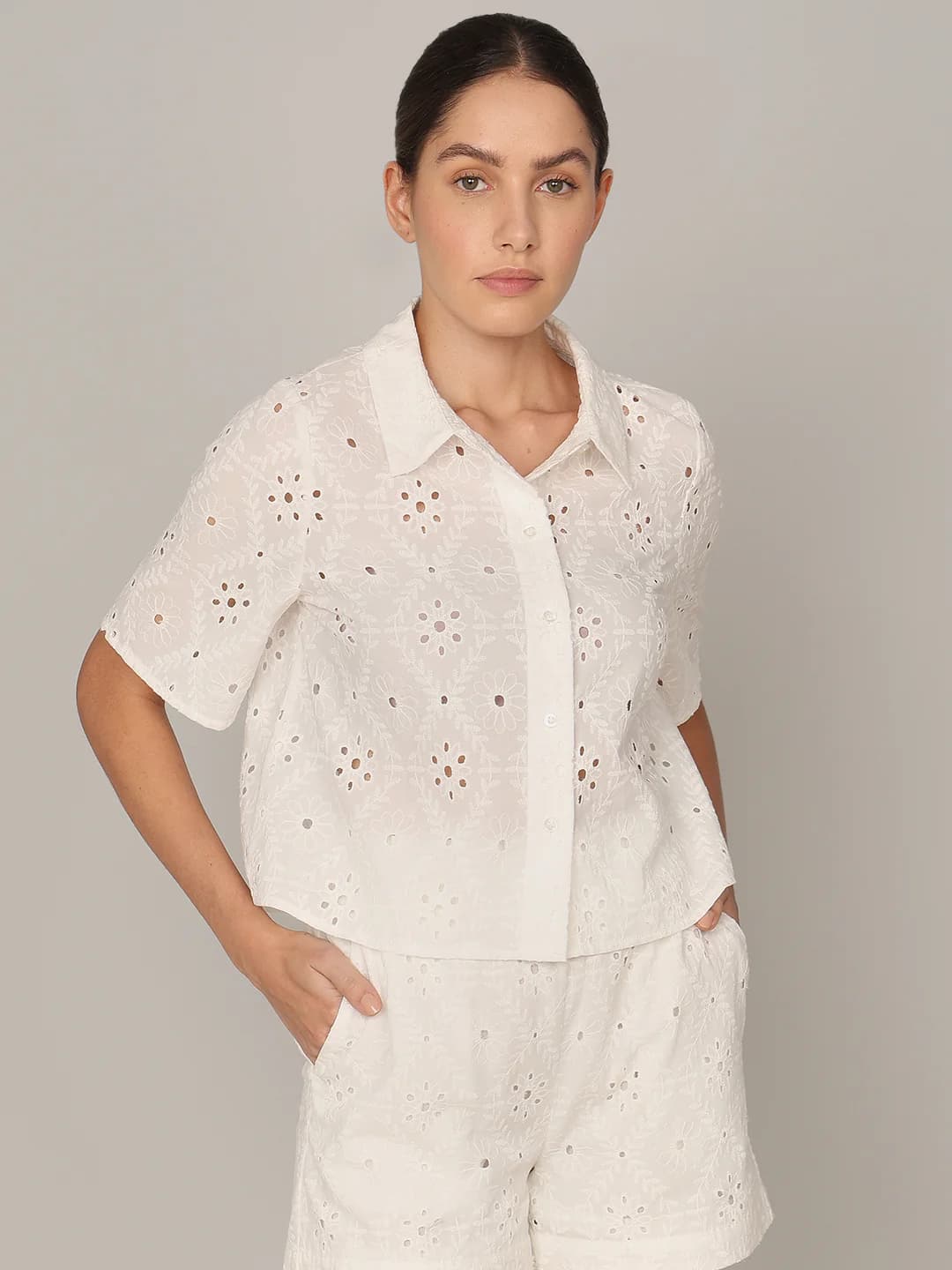 Women's White Casual Half Sleeves Shirt