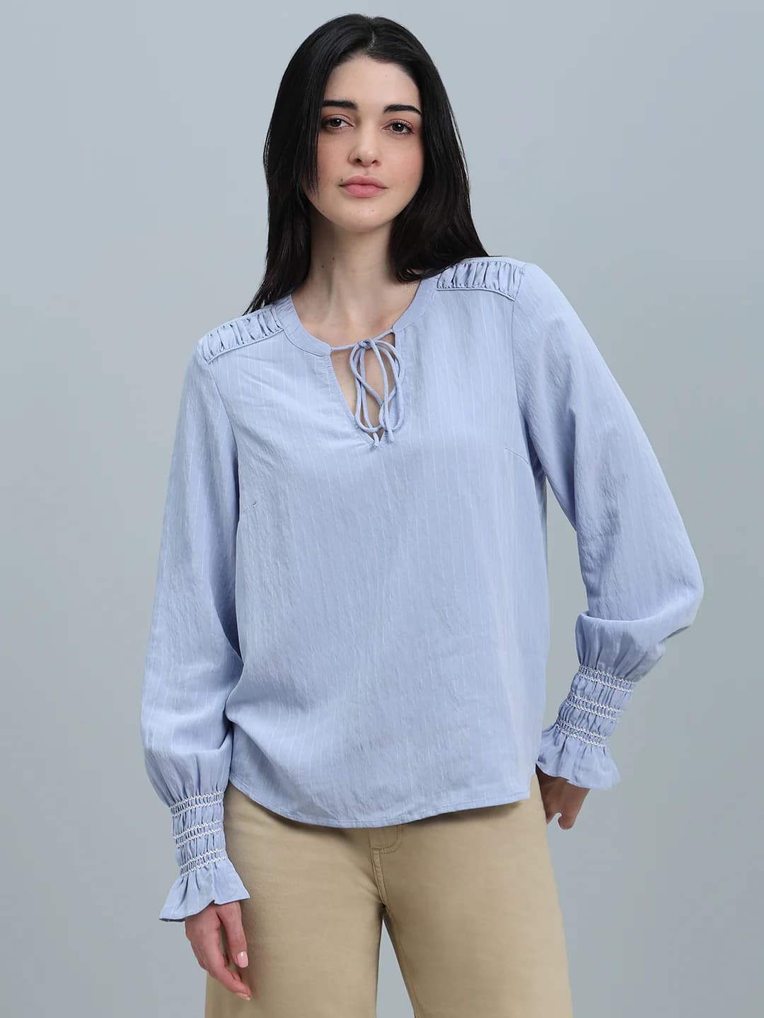 Women's Blue Casual Full Sleeves Tops