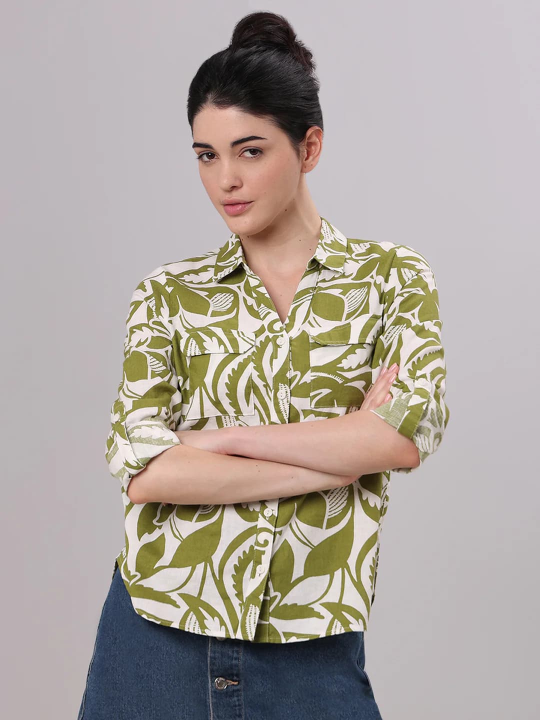 Women's Green Casual Full Sleeves Shirt