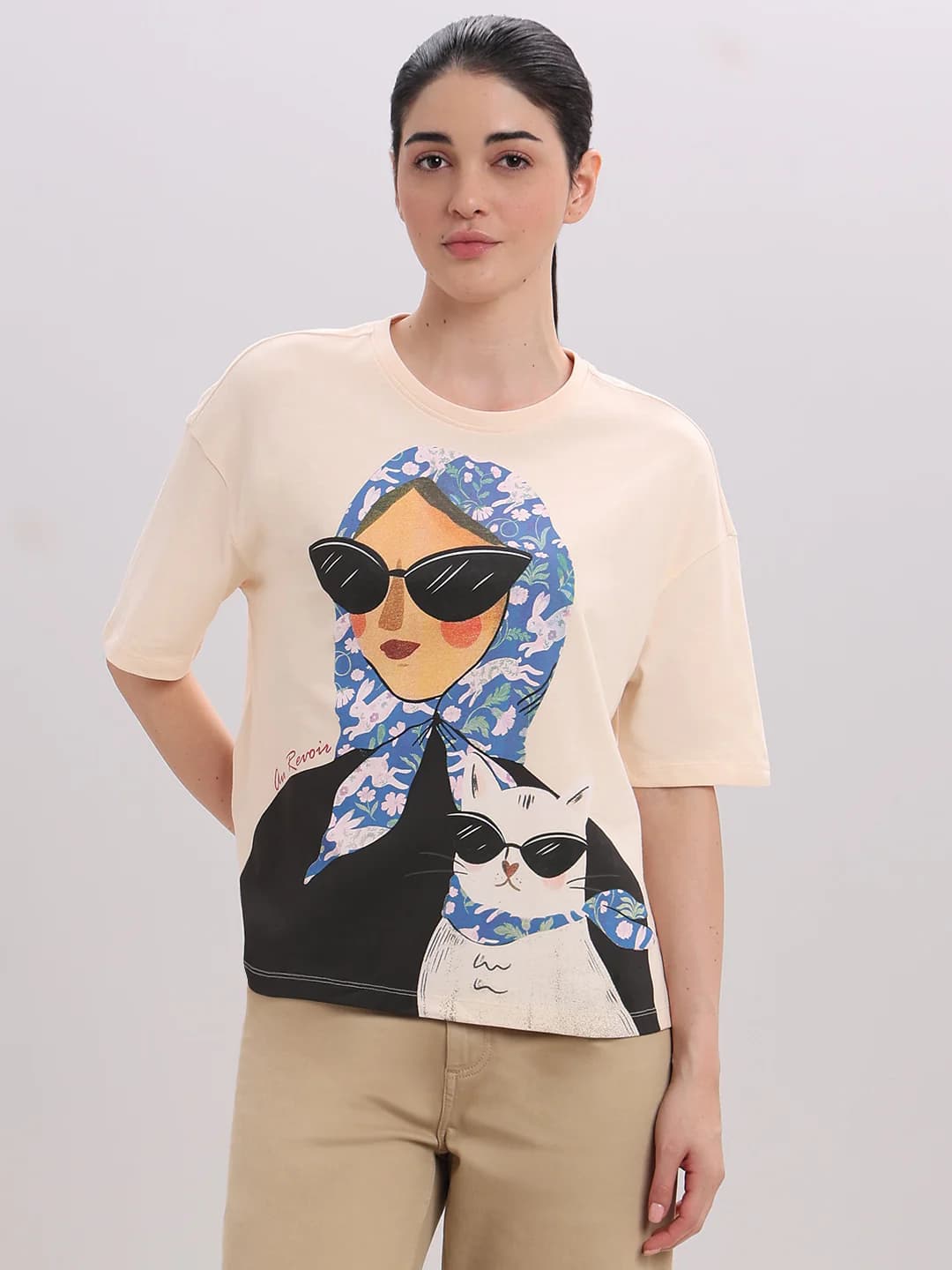 Women's Beige Casual Half Sleeves Tshirt