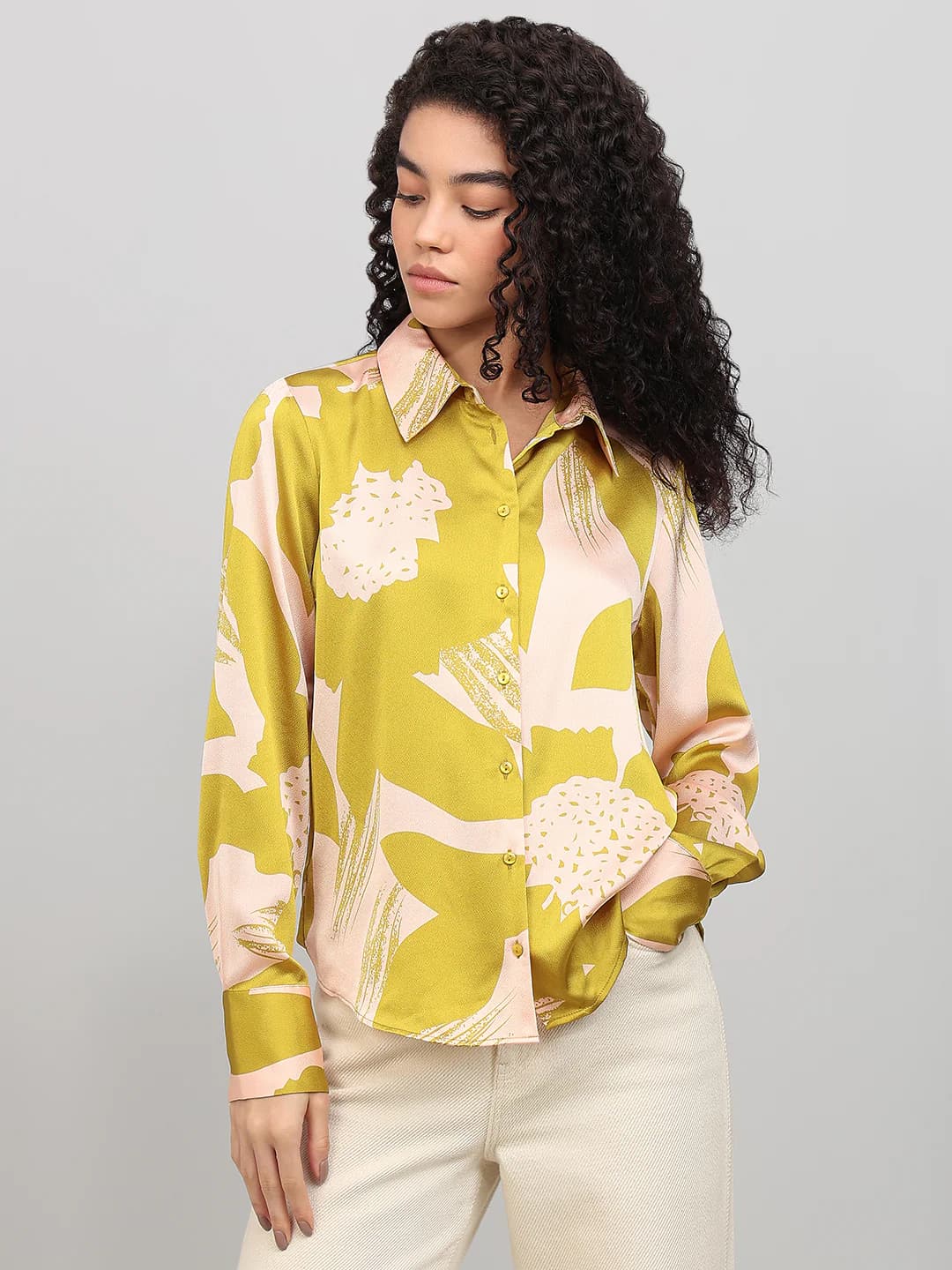 Women's Yellow Casual Full Sleeves Shirt