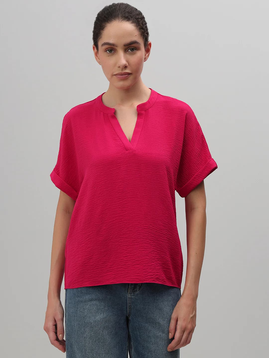 Women's Pink Casual Half Sleeves Tops