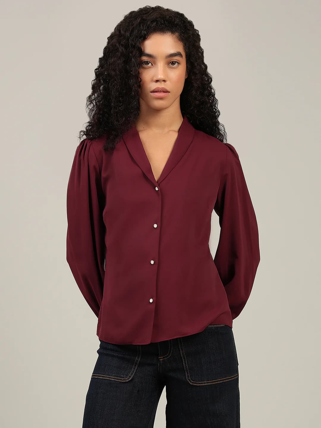 Women's Red Casual Full Sleeves Shirt