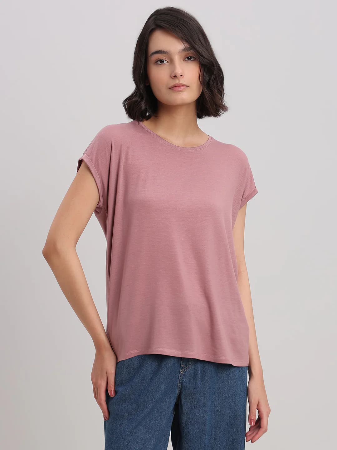 Women's Pink Casual Half Sleeves Tshirt