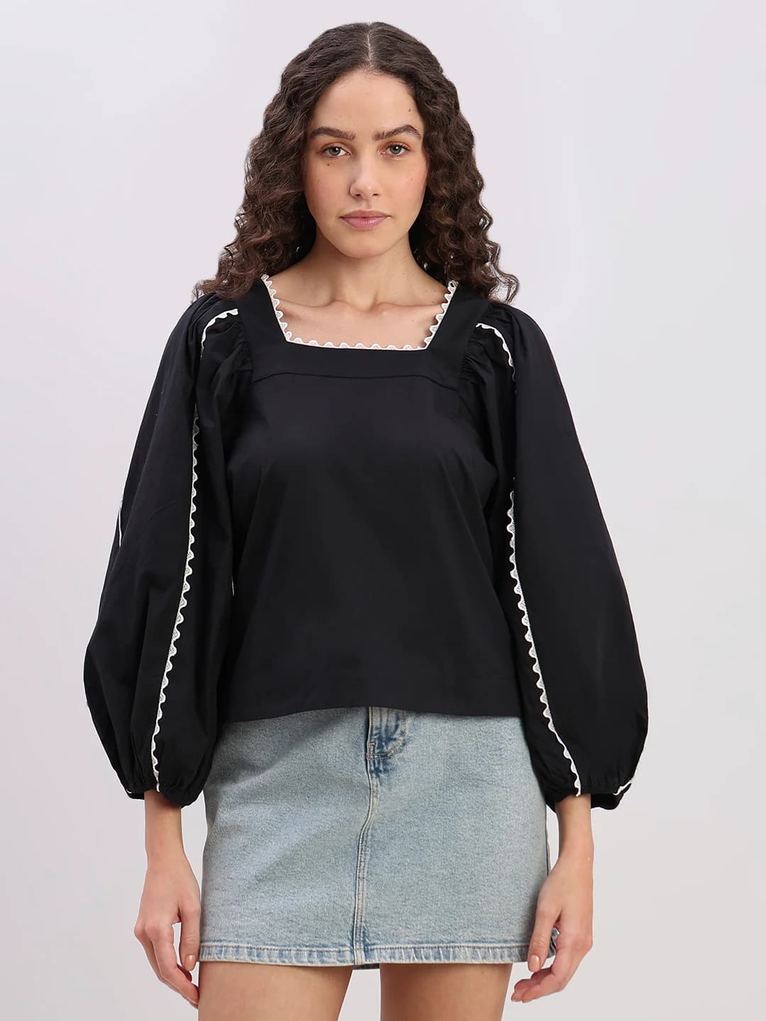 Women's Black Casual Full Sleeves Tops