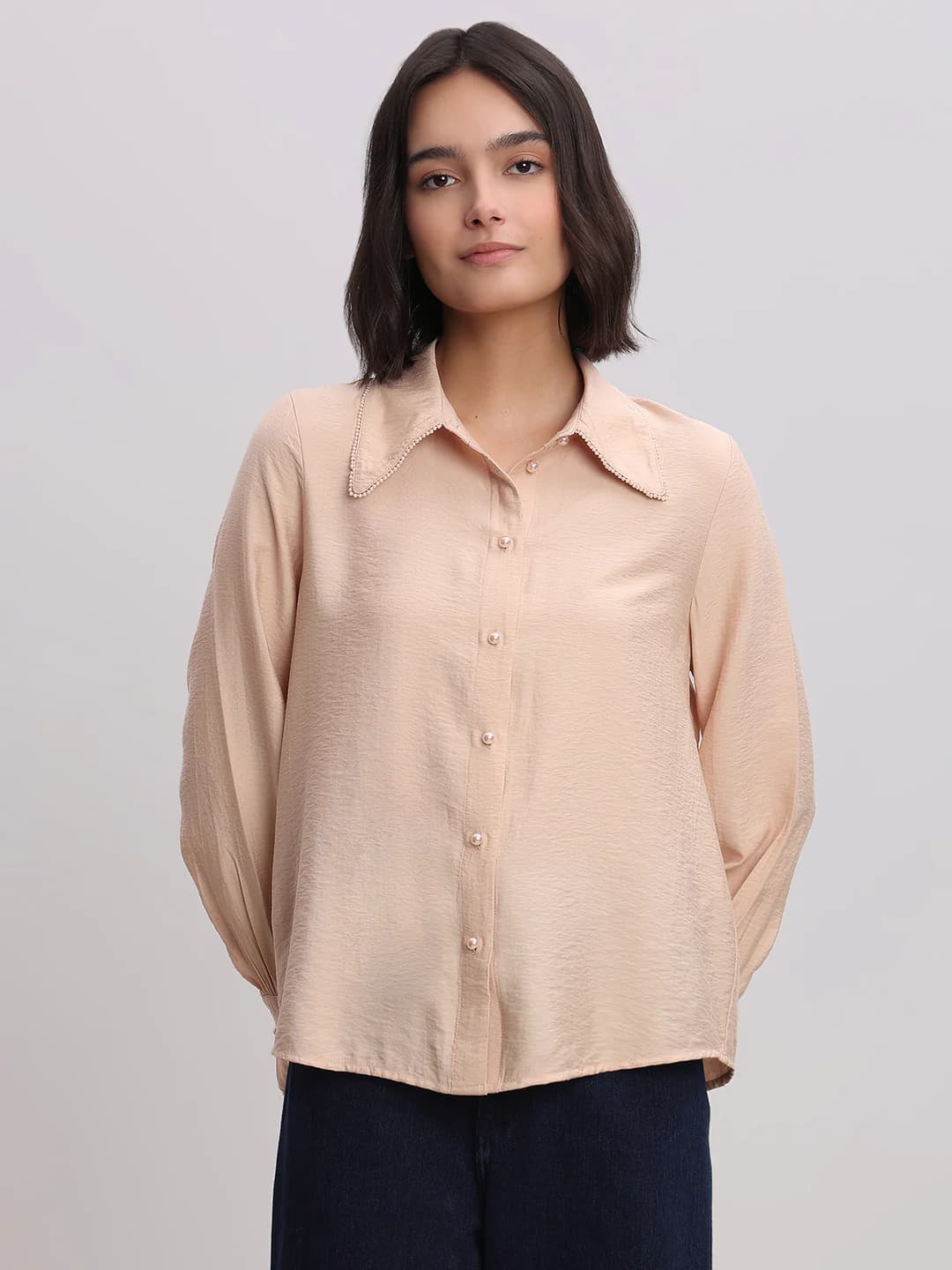 Women's Beige Casual Full Sleeves Shirt