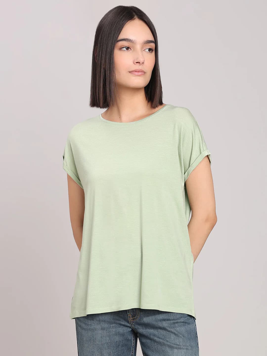 Women's Green Casual Half Sleeves Tshirt