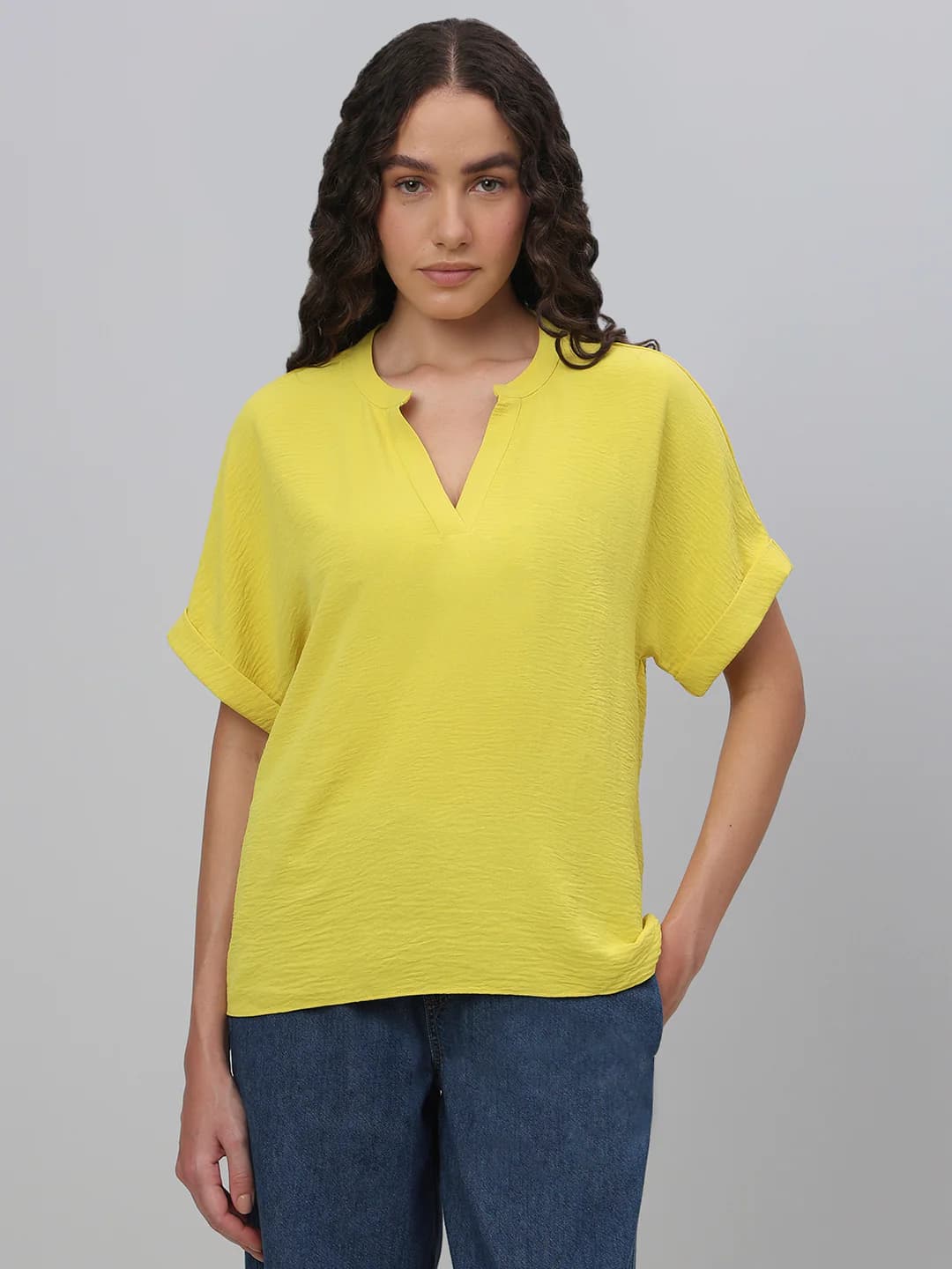 Women's Yellow Casual Half Sleeves Tops