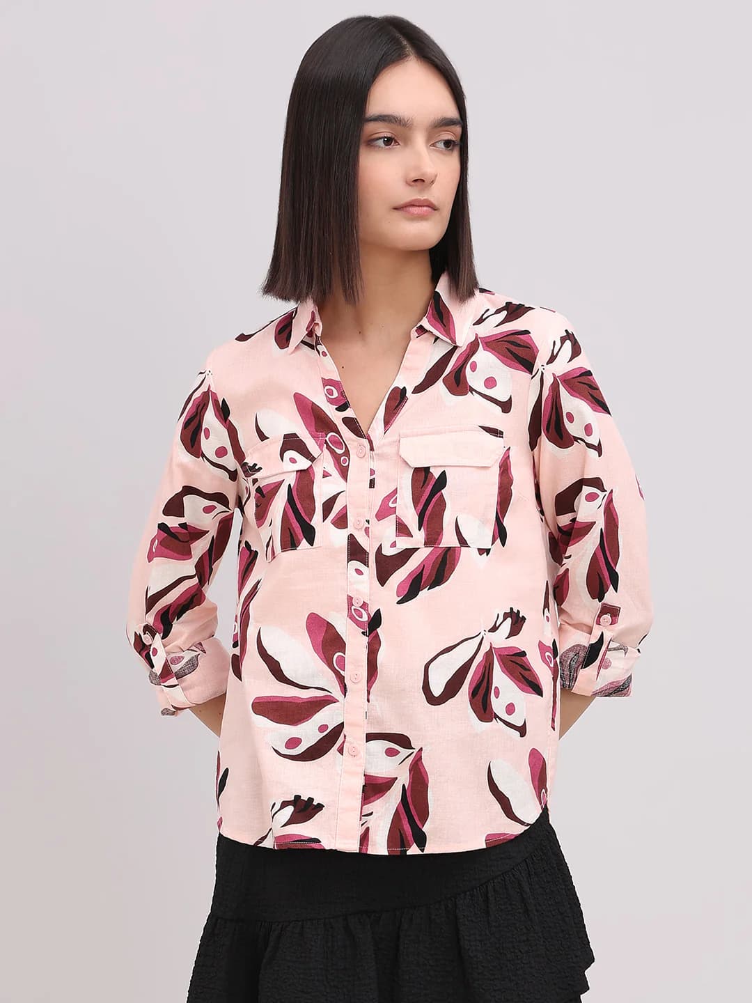 Women's Pink Casual Full Sleeves Shirt