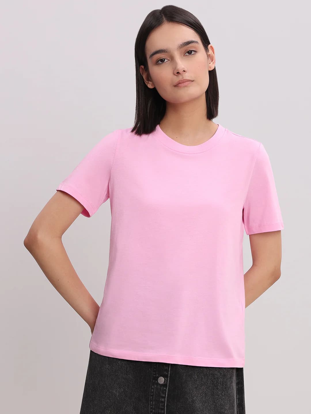 Women's Pink Casual Half Sleeves Tshirt