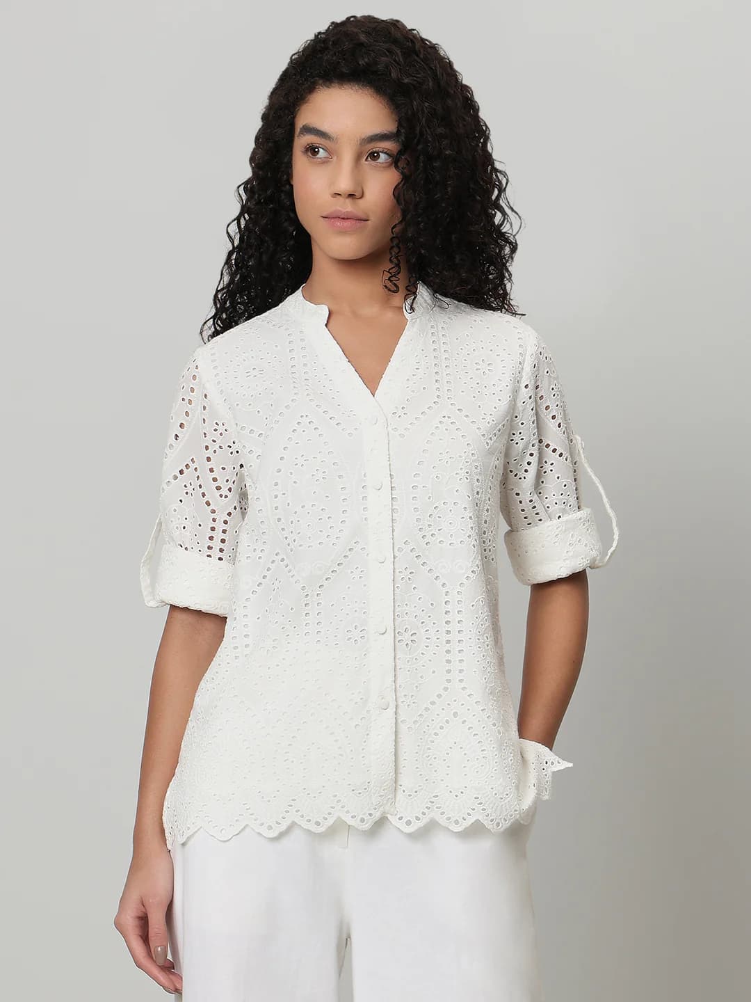 Women's White Casual Full Sleeves Shirt