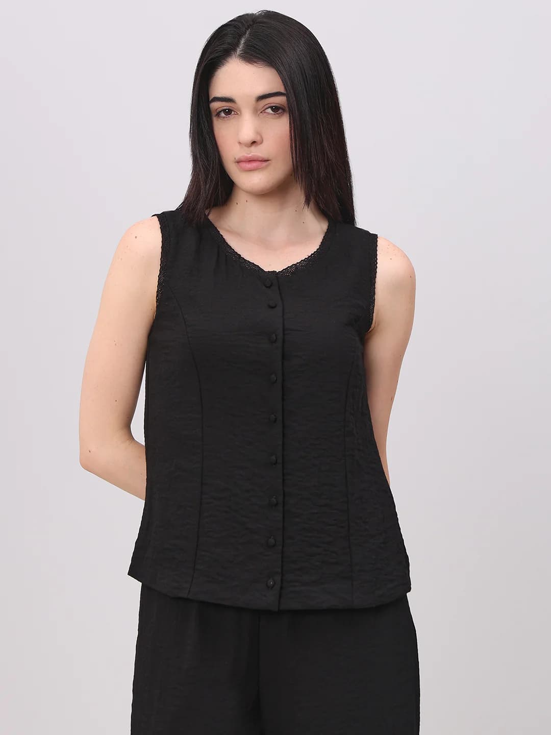 Women's Black Casual Sleeveless Tops