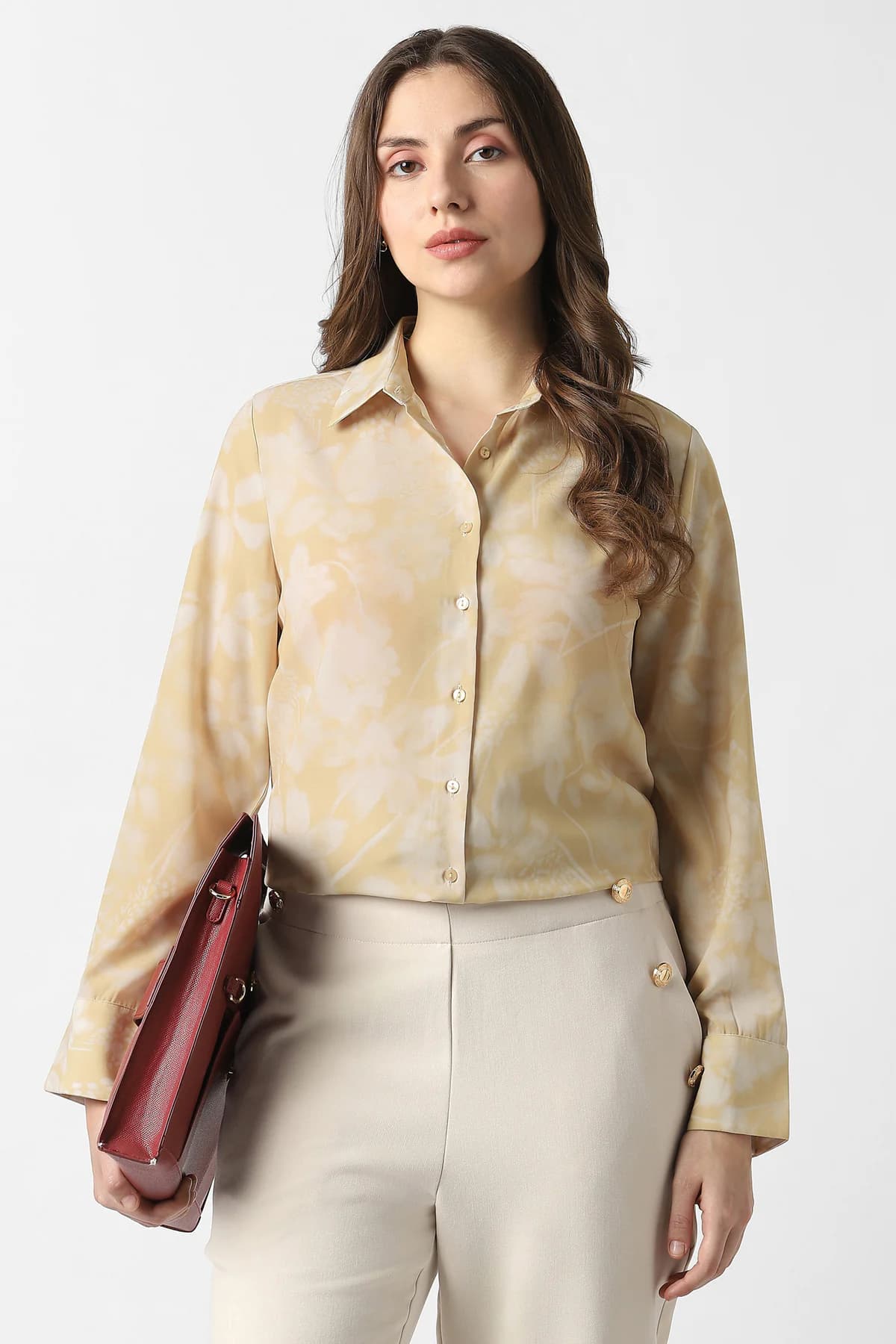 Women's Yellow Casual Regular Fit Printed Full Sleeves Shirt