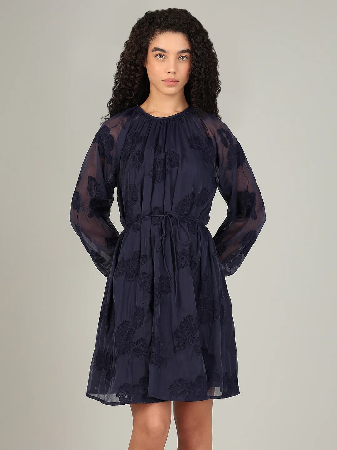 Women's Navy Casual A-Line Full Sleeves Dress