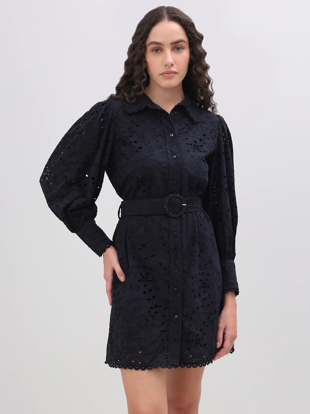 Women's Blue Casual A-Line Full Sleeves Dress