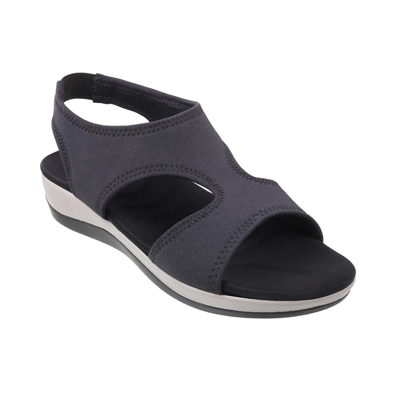 Women's Black Casual Round Toe Synthetic Sandals